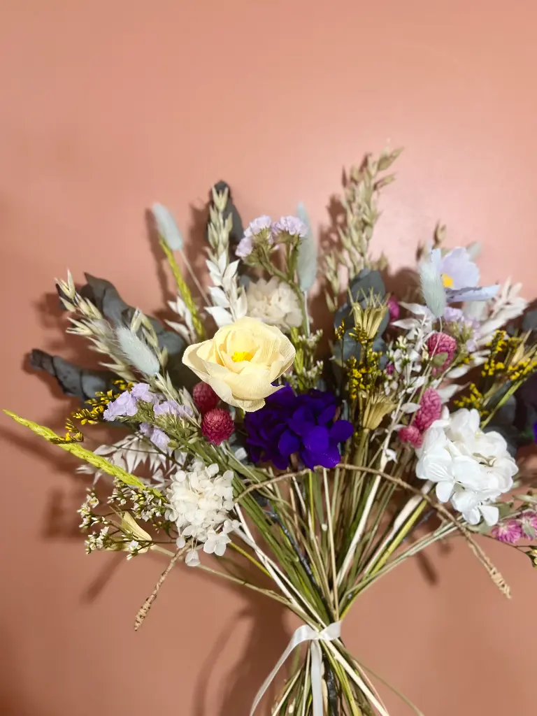Bouquet Eventail avec Fleurs papier Bleuté