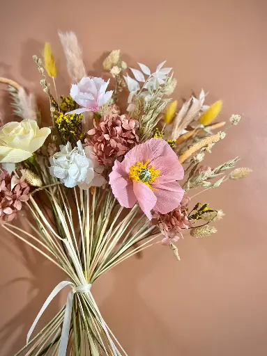 Bouquet Eventail avec Fleurs papier Rosé 