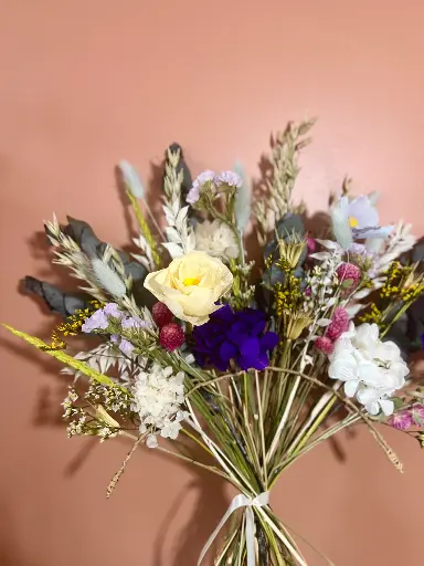 Bouquet Eventail avec Fleurs papier Bleuté
